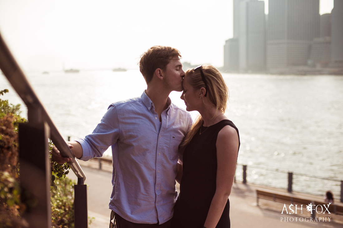Kissing in Brooklyn Bridge Park after a Proposal