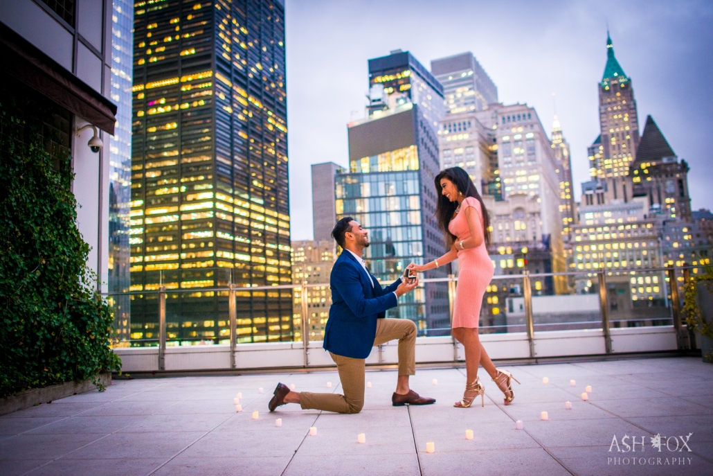 candle lit rooftop proposal