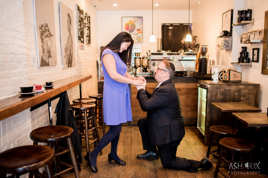 couple proposal in coffee shop